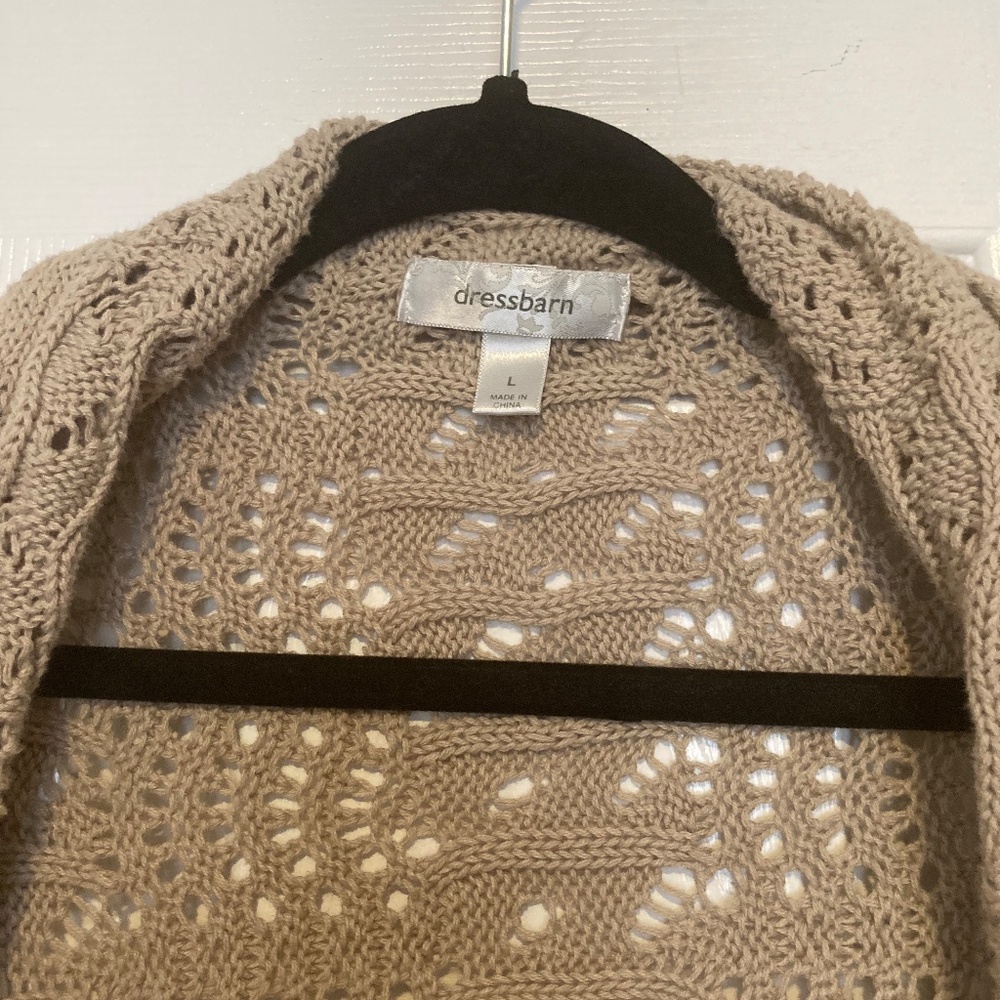 Dress Barn Women's Tan Lace open front Cardigan Sweater - Size Large - Picture 3 of 5